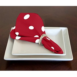 A LuxeHome Red and White Modern Contemporary Polka Dot Lunch Dinner Napkins 17" x 17" Set of 4