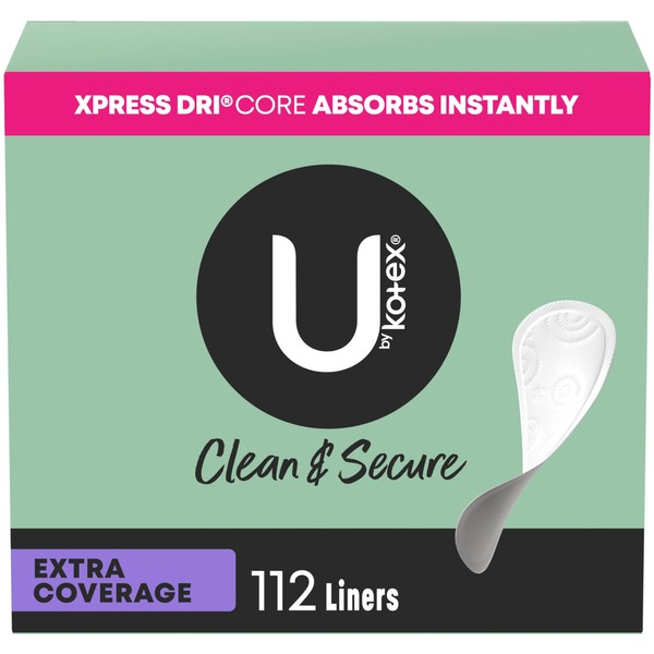 U by Kotex Clean & Secure Panty Liners, Light Absorbency, Extra Coverage, 112 Count (Packaging May Vary)