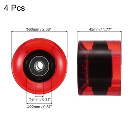 PATIKIL 60mm Longboard Wheels with Bearings ABEC-9, 4 Pack Street Wheels for Skateboards Cruiser Wheel Replacement 80A, Clear Red Black