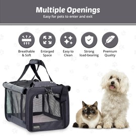 Vallthy Cat Carrier - Pet Carrier - Dog Carrier - Cat Travel Carrier - Cat Carrier Airline Approved - Small Animal Carrier - Cat Bag - Cat Carrier for 2 Cats - Cat Crate - Cat Carrier Large - (Black)
