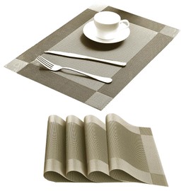 Yiaizhuo Table Placemats Dining Table Place Mats Set of 4 Heat Resistant Insulation Non-Slip Vinyl for Kitchen Dining Room 18" * 12" Gold