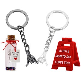 JOAWSOME Promise Keychain Set for Couples With Mini Sign Valentine's Decoration Gift Bottle, Valentines Birthday Anniversary Present Gifts for Wife Husband(Promise 01)