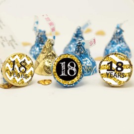18th Birthday Black Gold Glitter Round Party Favor Stickers - Chocolate Drop Labels, 180 Count