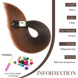 30inch T1B30 Braiding Hair Pre Stretched ombre 8packs, Itch Free Crochet Twist Hair Pre Stretched Braiding hair