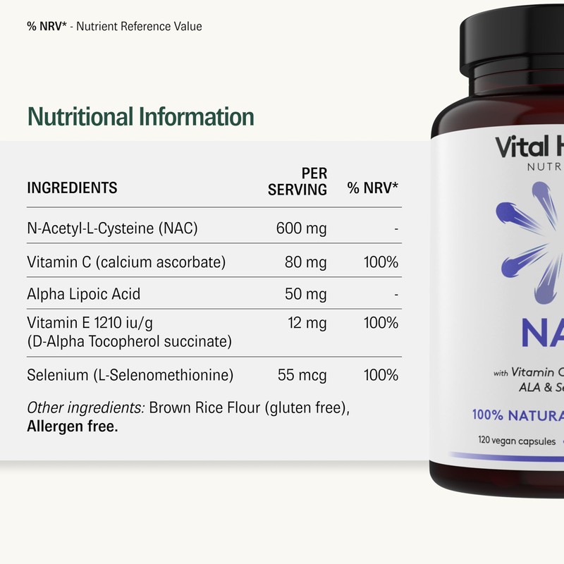 Vital Haven NAC Supplement - N-Acetyl-Cysteine 600mg + Selenium +