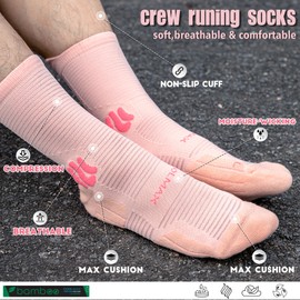 BRISIRA Coolmax Bamboo Viscose Compression Running Socks Men Women 3 Pack Crew Sport Sock for Hiking Walking Work Basketball with Cushion, Anti Blister & Odor, Moisture Wicking, Ankle & Arch Support