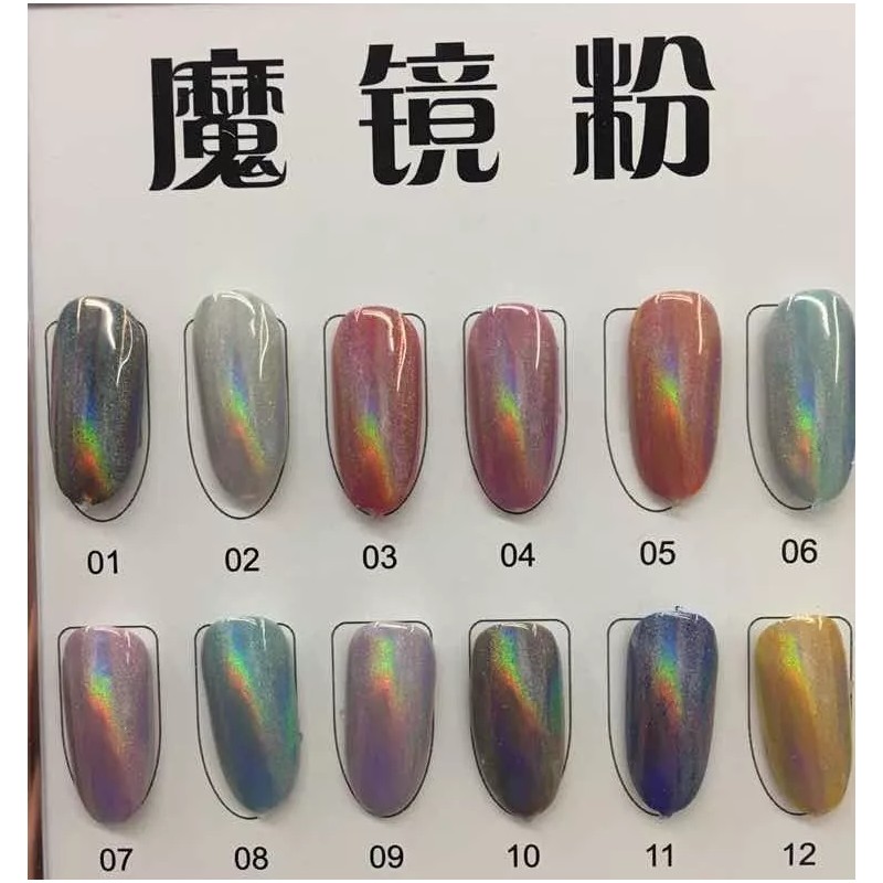 Nova Beauty Polvo Efecto Unicornio Holografico Para Uñas X 6