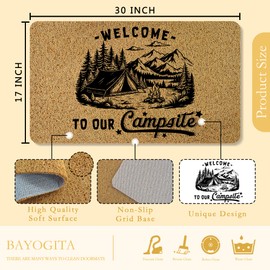 BAYOGITA Woodland Camping Welcome Mat for Front Door, Welcome to Our Campsite Camper Door Mat Indoor Outdoor Entrance Entryway, Camping Lover Gifts Doormat Bathmat, 17x30 Inch