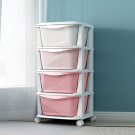 4 Drawers Plastic Storage Cart,4 Tier Storage Unit,Storage Tower on Wheels for Bedroom Living Room,Pink