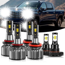 ENJOYAKOM For 2007-2013 GMC Sierra 1500 6x 10000K LED Headlight Hi/Lo Fog Light Bulb Combo