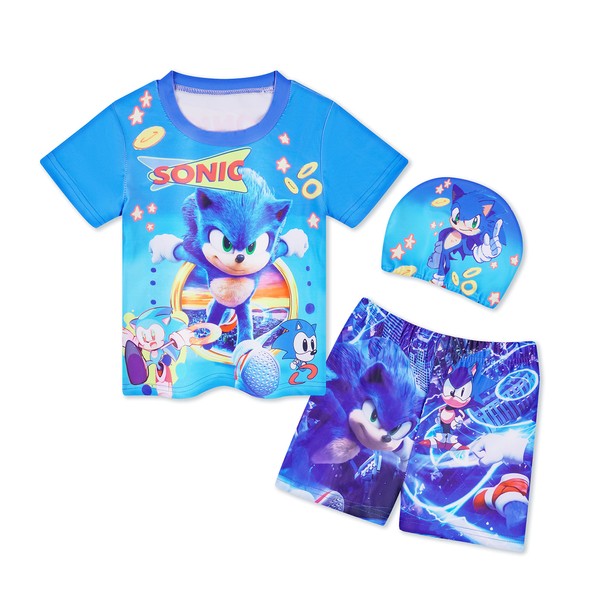 Sonic Boys Swimming Costume Toddler Kids Two Piece Swim Trunks Shirt Bathing Suit Swim Set Swimsuit 3-10 Years