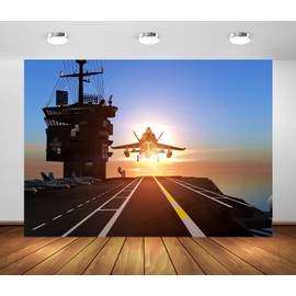Loccor 6x4ft Fabric Aircraft Carrier Backdrop Military Fighter Jet Air Force Party Photography Background for Air Force Birthday Party Decorations Photo Studio Props