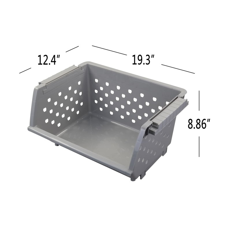 Buyitt 3-Pack Plastic Stackable Storage Baskets, Stacking Organizer Bins, Grey