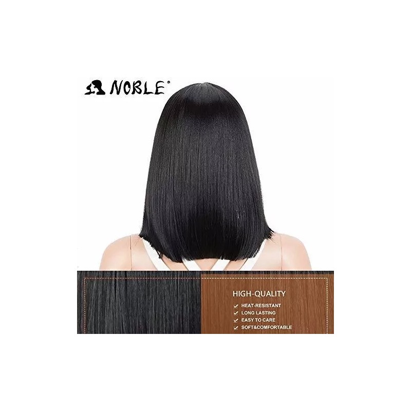 NOBLEe Peluca Negro Liso 31.7 Cm Con Fleco Noble