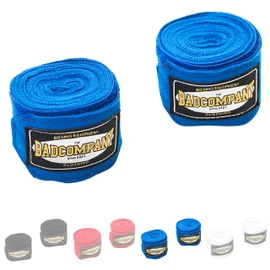 Bad Company Boxing Bandages, Elastic Wrist Wraps with Wide Velcro Fastening, Thumb Loop and Wrapping Instructions for Boxing Training, Blue, 2.5 m