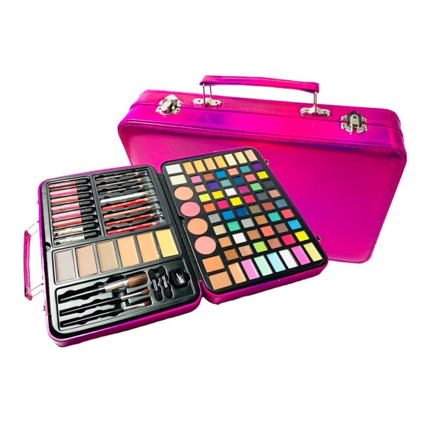 BR Carry All Trunk Professional Makeup Kit - Eyeshadow, Eyeliner, Lip Stick All In One Clear Case (RedCase)