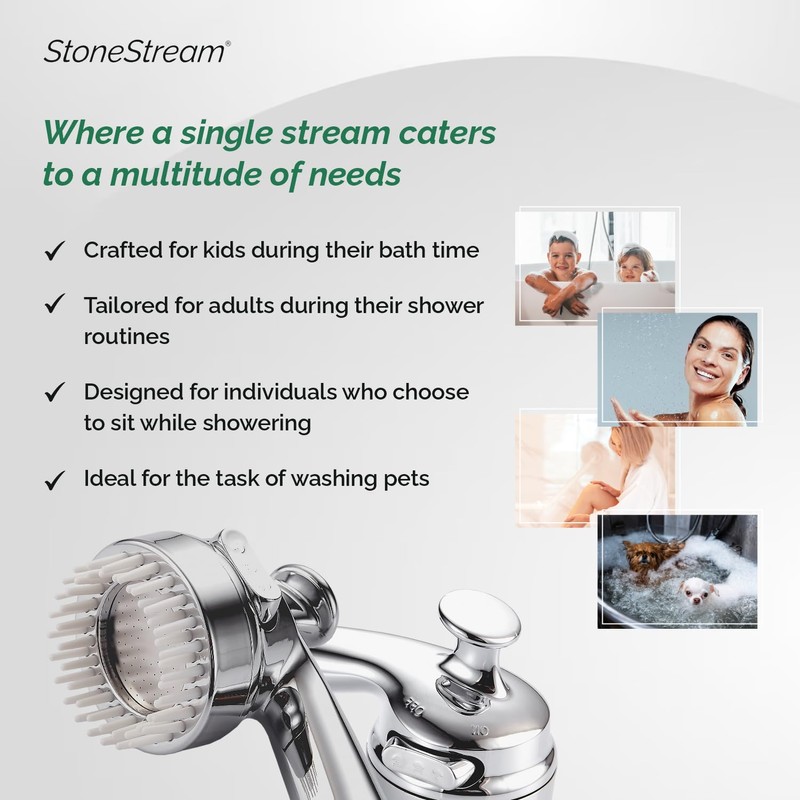 StoneStream Handheld Shower Head with Soft Comb for Foaming and