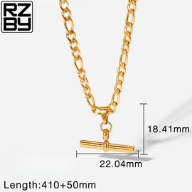 18K Gold Plated Figaro T Bar Necklace, Waterproof Stainless Stee, 41-46 cm Adjustable Length, with Gift Pouch