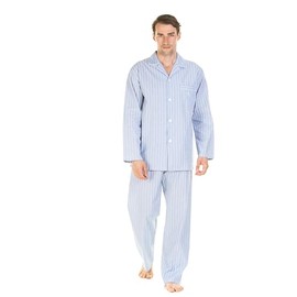Haigman Men's Yarn Dyed Long Sleeve Cotton Poplin Pajama Set (XXL, 118-123cm 47-49in, Light Blue Stripe)