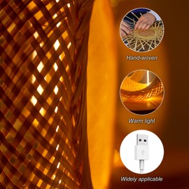 EDALOPLI USB Night Light Desk Lamp Boho Table Lamp Small Lamp Bamboo Lamp Bohemian Lamp Wooden Lamp Table Light Boho Light Countertop Lamp Warm Lamp for Bedroom Lamps Bedside Room Decor