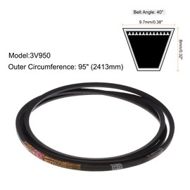 sourcing map 3V950 Rubber V Belt 2413 mm Length x 9.7 mm Width x 8 mm Thick Industrial Power Transmission Belt