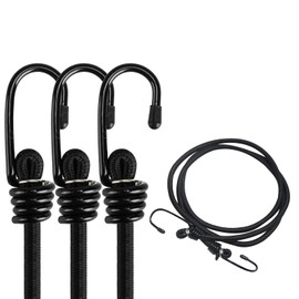 4 Pcs Bungee Cords with Hooks, 60cm Heavy Duty Weatherproof Elastic Bungee Straps, Black Bungee Cords for Luggage Camps Tarps Tents Garden Furniture