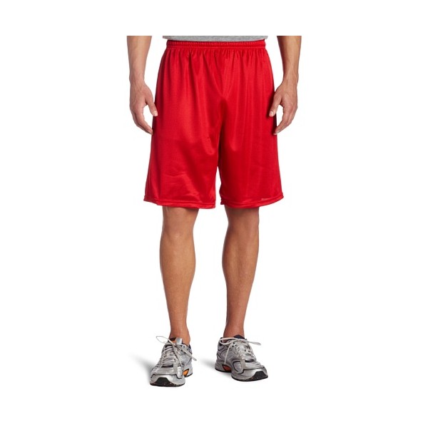Soffe Men's Long Polyester Mini-Mesh Short Red Large