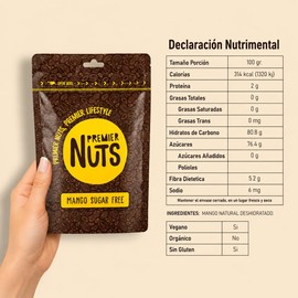 Premier Nuts - Mango Deshidratado - 100% Natural - Rebanadas de Mango sin Azúcar Añadida ni Saborizantes - El Snack Perfecto; Saludable & Delicioso - Empaque Resellable (500 gramos, Mango Natural)