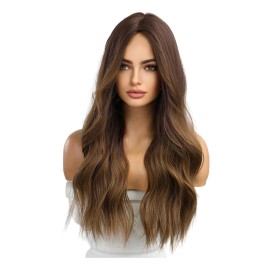 Pelucas Mujer Dama Cabello Naturales Larga Onduladas Marrón