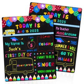 Double Sided First & Last Day of School Chalkboard Sign, 10" x 12" Reusable School Board, Colorful Photo Prop, Teacher Gift, Preschool to 12th Grade(School Bus)