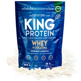 KING PROTEIN | Aislado de suero de leche puro y sin sabor con monohidrato de creatina | 23 g de proteína, 5 g de creatina y BCAA | Sin carbohidratos, conservantes, soja ni gluten | 900 g, 30 raciones