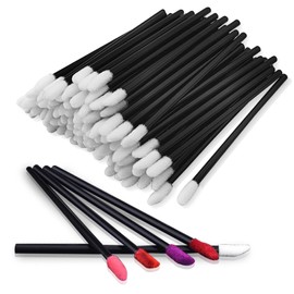 LuckyOpt Disposable Lip Applicators, 100Pcs Absorbent Cotton Makeup Brush for Lip Gloss/Eye Shadow/Highlights/Concealer/Lip Mask, Lipstick Applicator Wands (100, Black)