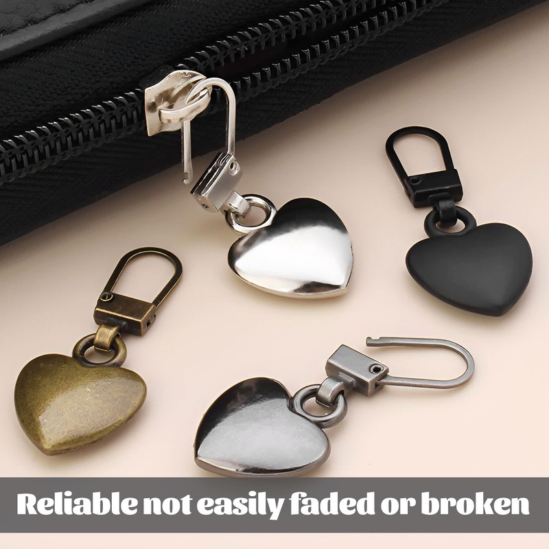 Zipper Pull Replacement,10 Pcs Metal Zip Puller Replacement,Heart Shape Zipper