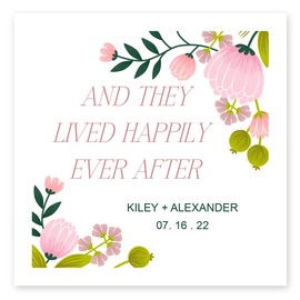 Happily Ever After Beverage Napkins / 100 Custom Printed White Uncoined Cocktail Napkins / 4 3/4" x 4 3/4" Folded 3 Ply Floral Napkins/Made In The USA
