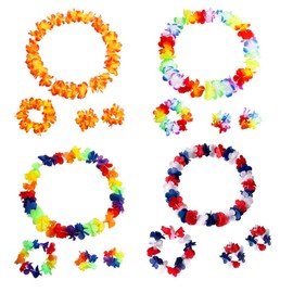 16 Pcs Hawaiian Flower Lei Hula Necklace Garland Headband Wristbands Wedding Decorations Beach Tropical Party Supplies
