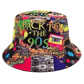 ZXTGBQ Retro 90s Fishing Hats Hip Hop Bucket Hat 80s 90s Style Fashionable Fishing Hat Unisex Double Sided Sun Hat Fashionable Bucket Hat Fishing Hat Foldable Style Unisex Fishing Hat