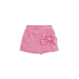 BEAUDRM Girl's High Waist Denim Skort Bow Front Split Elastic Waist Summer Casual Jean Skirt Shorts Hot Pink 5Y