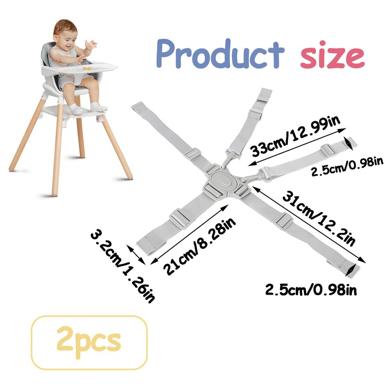 2 Pack Replacement High Chair Straps, Nylon 5 Point Harness
