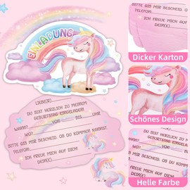Fowecelt Unicorn Invitation Cards Children's Birthday Girls - 15 Rainbow Unicorn Invitation Cards Birthday Party for Girls and Boys Children Birthday Party