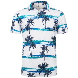 ELETOP Men's Golf Polo Shirts Short Sleeve Moisture Wicking Hawaiian Tropical Polos Performance Golf Shirts for Men Dry Fit