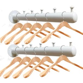 2 Pack Clothing Rack,Industrial Pipe Clothes Bar,Heavy Duty Garment for Hanging Clothes,Multi-purpose Hanging Rod for Closet,Metal clothes hooks that can hang hat and bubble ball. (White five nails)