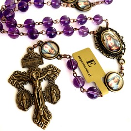 elegantmedical Hanmade Turguoies Prayer Beads Catholic Rosary Bronze Pardon Crucifix Necklace Gift Box, 26.5 (68cm), Ametyst