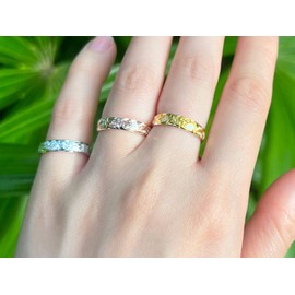 Aloha Jewelry Company Sterling Silver 4mm Hawaiian Princess Plumeria Flower Scroll Ring Stackable Wedding Band (Silver, 10.5)