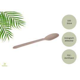 DeinPack 100 Wooden Spoons Birch 16 cm Biodegradable Sustainable Cutlery Disposable Cutlery Wooden Cutlery