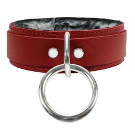 VP Leather Avery Collar Faux Chinchilla Fur Latigo Leather Handcrafted (Large, Red)