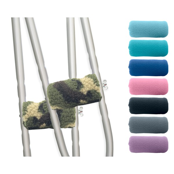 Universal Crutch Hand Grip Covers - Luxurious Soft Fleece with Sculpted Memory Foam Cores (Camo)