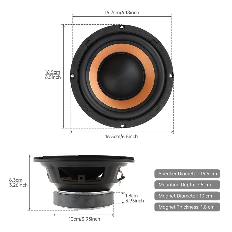 DriSentri 6.5 Inch Bass Loudspeaker Woofer Speaker for Car Audio/Home