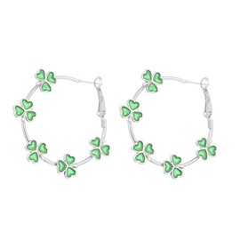 Pingyongchang St.Patrick's Day Green Shamrock Hoop Earrings Irish Clover Circle Earrings Lucky Leaf Earrings for Women Girl Irish Holiday Jewelry Gifts, Metal, alloy