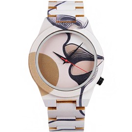 EBONY Wood Watch for Men Natural Wooden Japanese Quartz Minimalist Style Mens Wristwatch Unique Real Leaf Vein Dials Lightweight Casual Watches (UVP-White)