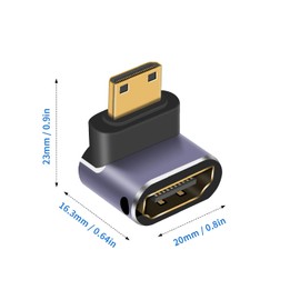 Duttek Right Angle HDMI Mini HDMI Extension Adapter, 8K HDMI Mini HDMI 2.1 Adapter Mini HDMI Male to HDMI Female Converter Adapter Gold Plated Connector Supports 8K@60Hz, 4K@144Hz, 2K@240Hz, HDR